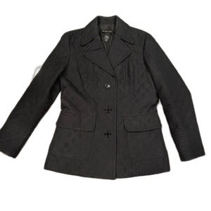 New York & Company Black Quilted Jacket Size M Three Button Closure